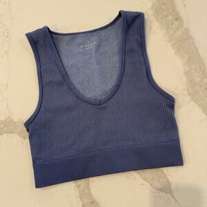 Offline by Aerie Ribbed Recharge Sports Bra Women’s Medium Blue/White Athleisure